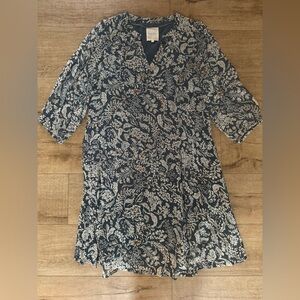 Floral Print Navy Mini Dress with White Paisley Motif